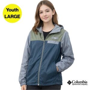 COLUMBIA 💚 Girls Lightweight Rain Fleece Hoodie Jacket, Pockets (Youth Large)